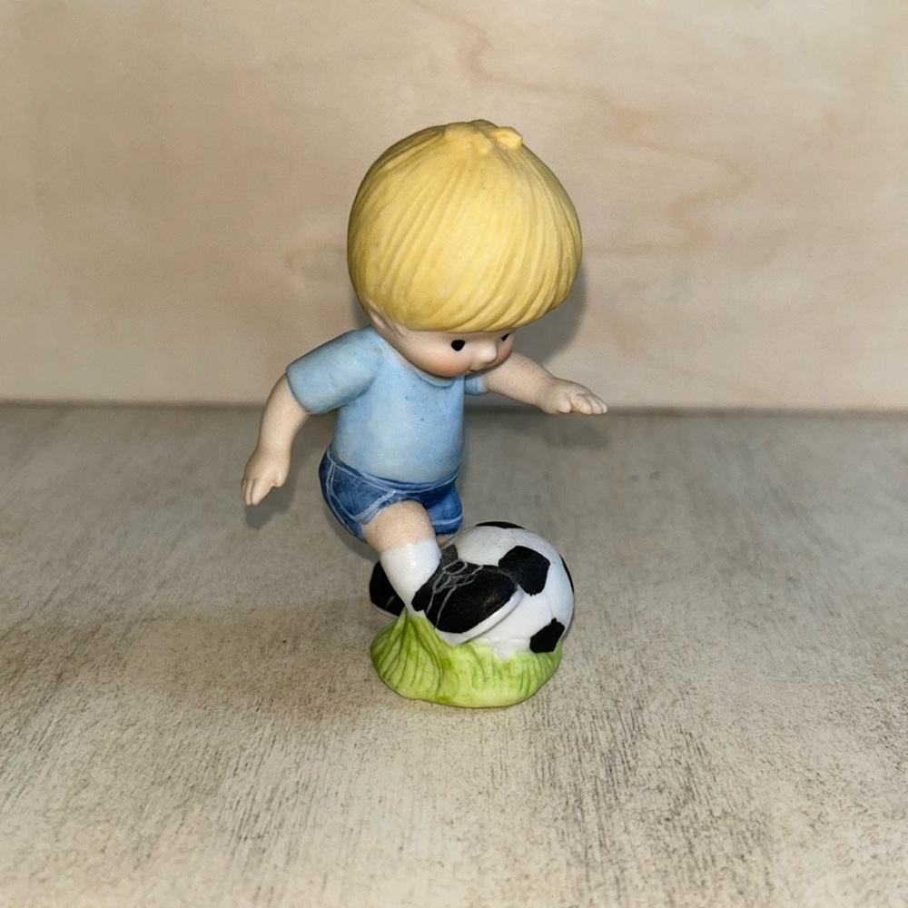Enesco 1982 boy with soccer ball